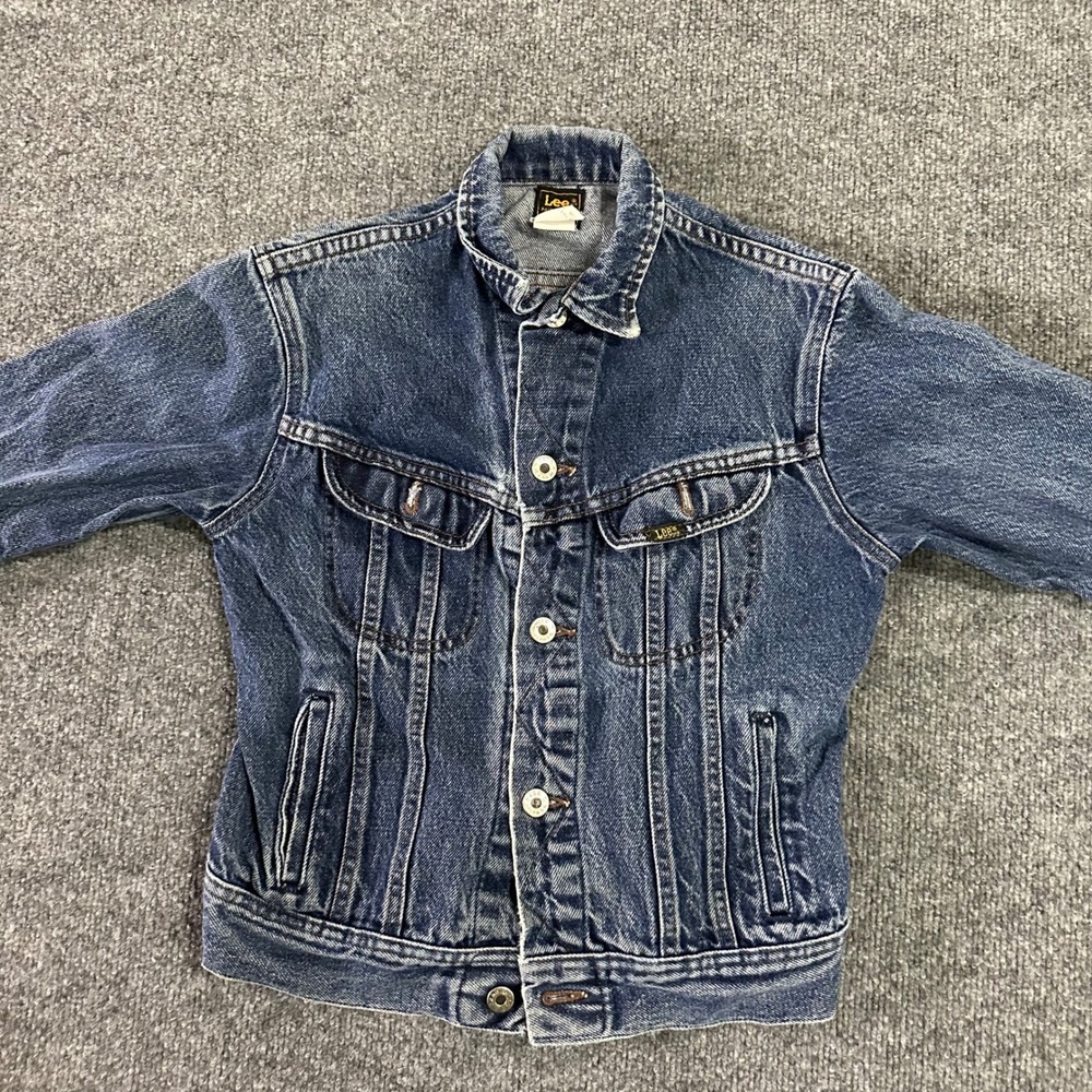 Lee Denim Jacket Boys Size 14 Blue Vintage Made in USA Trucker Distressed Cotton